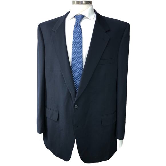 Burberrys Vintage Mens Size 48L Sport Coat 2 Button Wool Notch Lapel Navy 90s